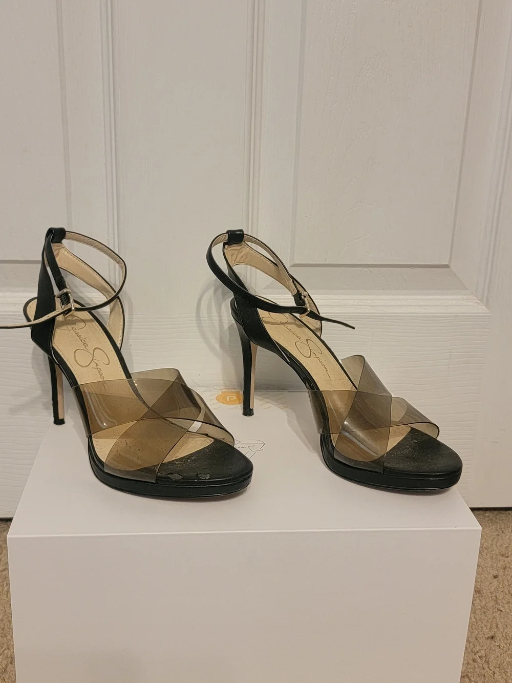Black Clear Strap High Heel Sandals